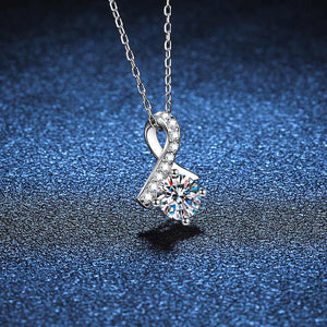 Solitary bow charm 925 silver Moissanite necklace