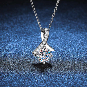 Solitary bow charm 925 silver Moissanite necklace