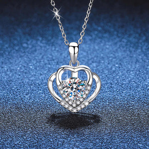 Dual Heart 925 silver Moissanite necklace