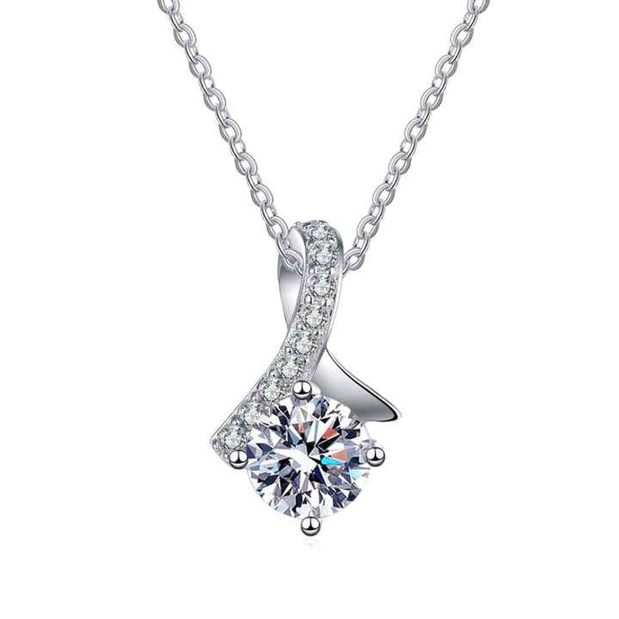 Solitary bow charm 925 silver Moissanite necklace