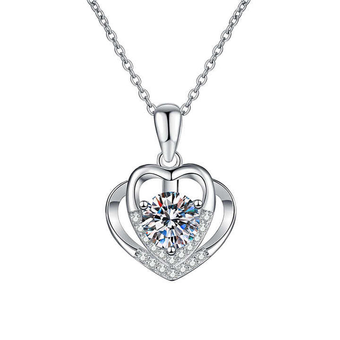 Dual Heart 925 silver Moissanite necklace