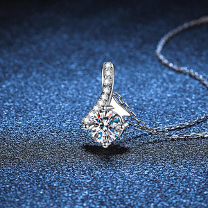 Solitary bow charm 925 silver Moissanite necklace