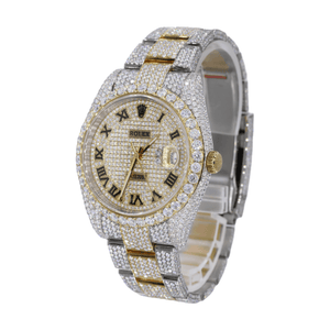 DJ 41MM MOISSANITE DIAMOND BIG STONE BEZEL TWO-TONE WATCH 22CT