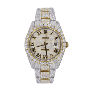 DJ 41MM MOISSANITE DIAMOND BIG STONE BEZEL TWO-TONE WATCH 22CT