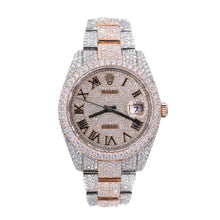 Load image into Gallery viewer, DJ TWO-TONE ROSE GOLD ROMAN NUMERALS 41MM MOISSANITE DIAMOND WATCH 22CT