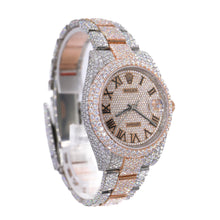 Load image into Gallery viewer, DJ TWO-TONE ROSE GOLD ROMAN NUMERALS 41MM MOISSANITE DIAMOND WATCH 22CT